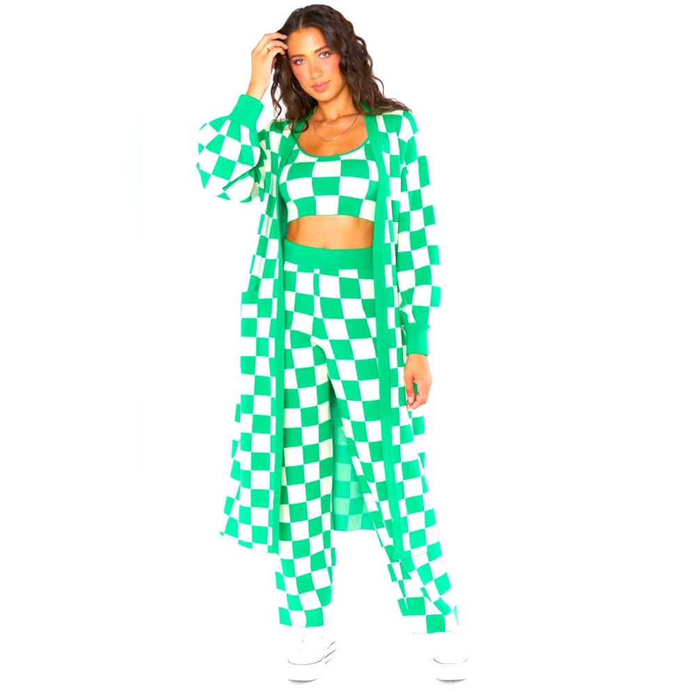 EUC Show Me Your Mumu Out and About Cardi Checkered Green - Size M